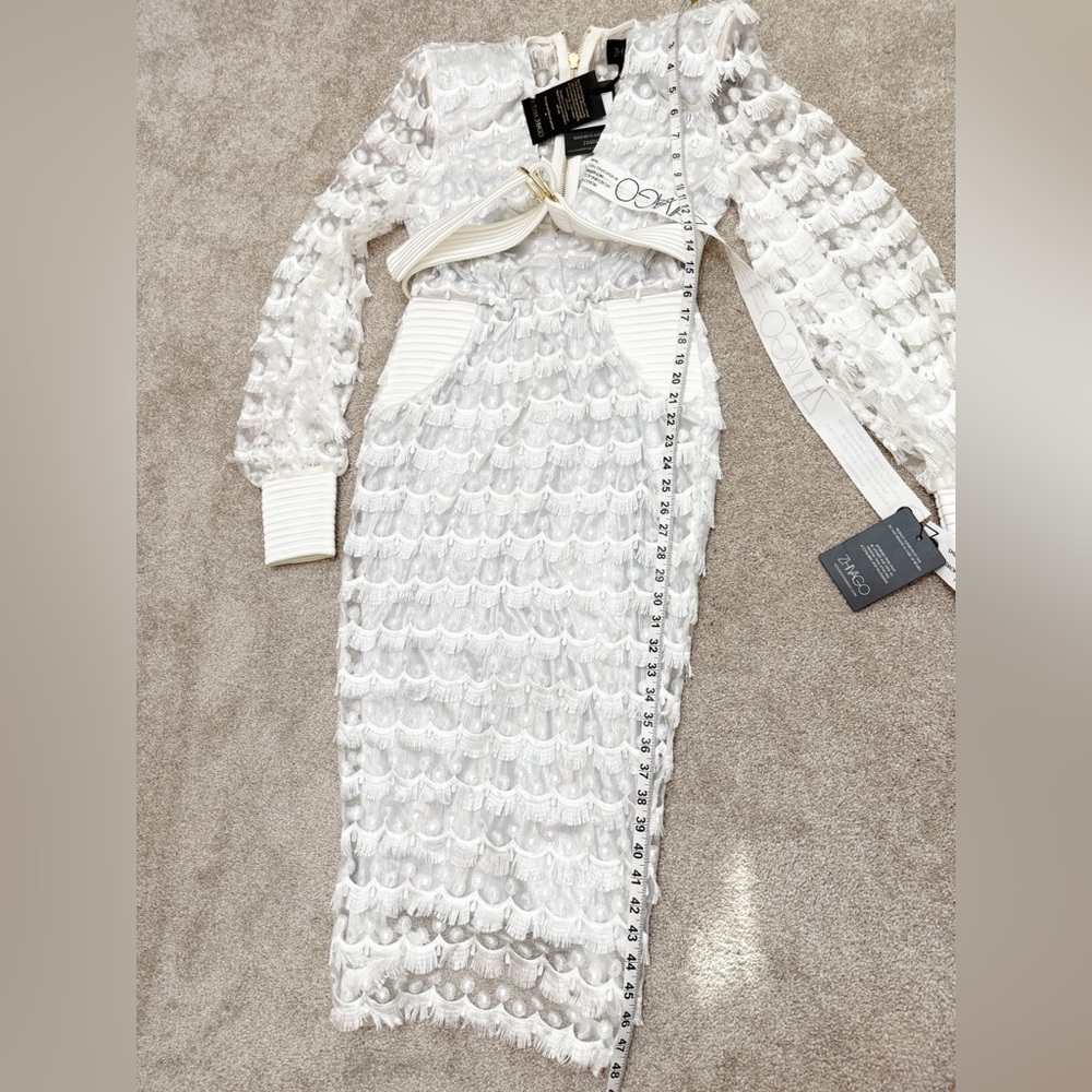 Zhivago - It’s Over Midi Dress White Tassel Fringe Belted Dress - US 6 - NWT - Picture 12 of 16